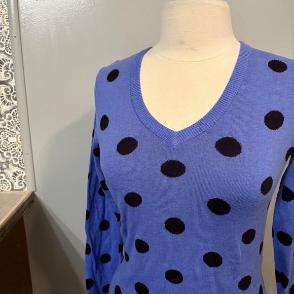 Blue PNWT Izod Golf Periwinkle Purple Knit Sweater Black Polka Dot (Women Small) - Picture 2 of 9